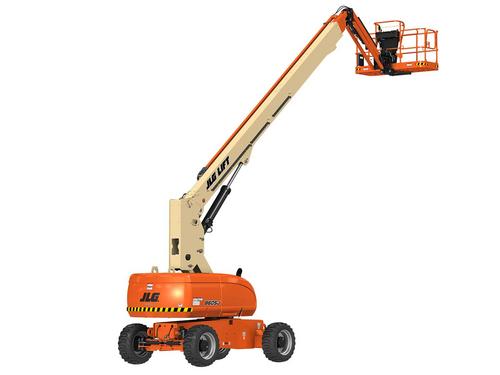 Plataforma elevatória JLG 860SJ em operação, ideal para trabalho em altura com segurança e eficiência.